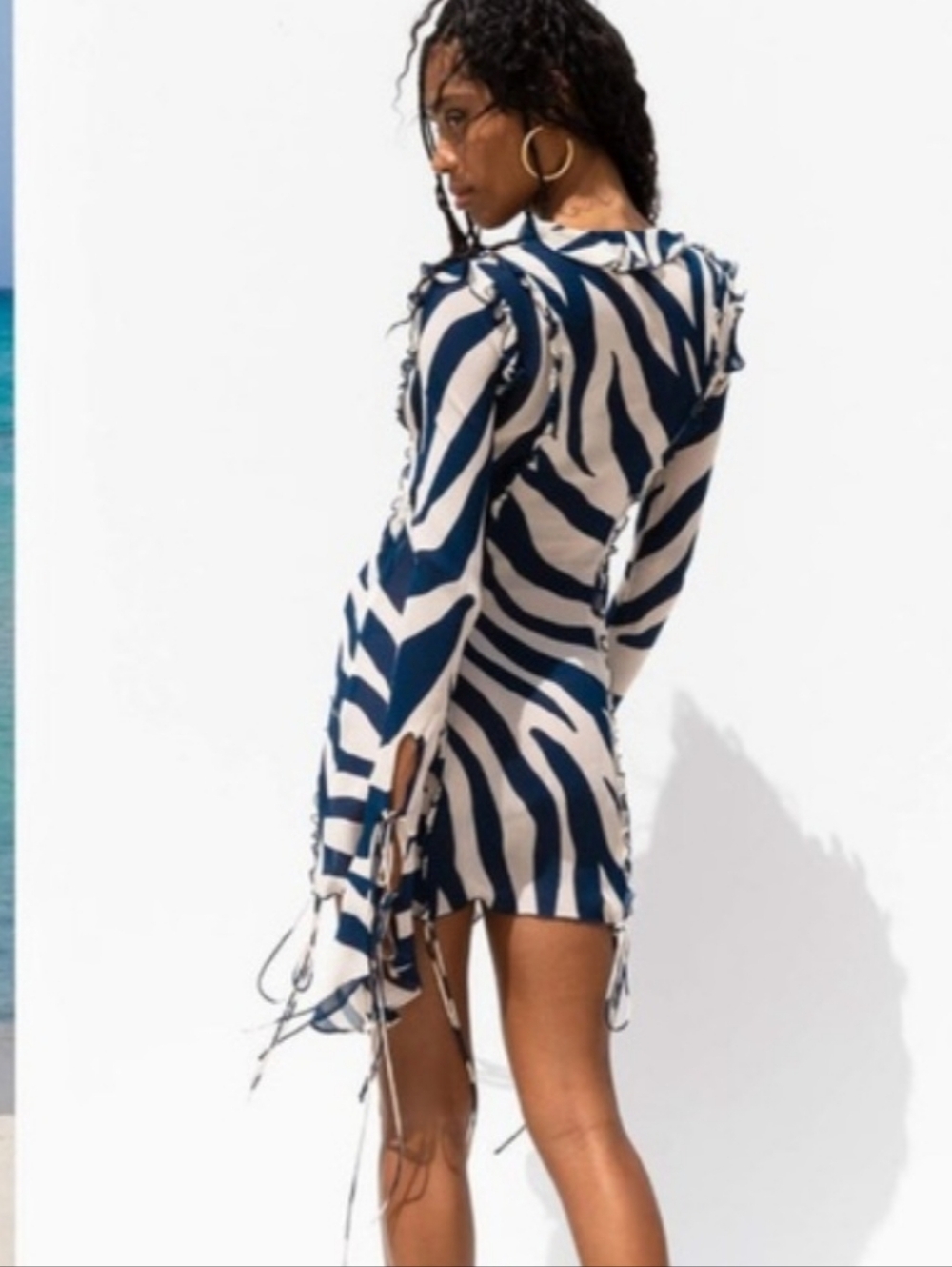 Rat & Boa Annika Zebra Print Mini Dress - Navy & Cream - Picture 5 of 6